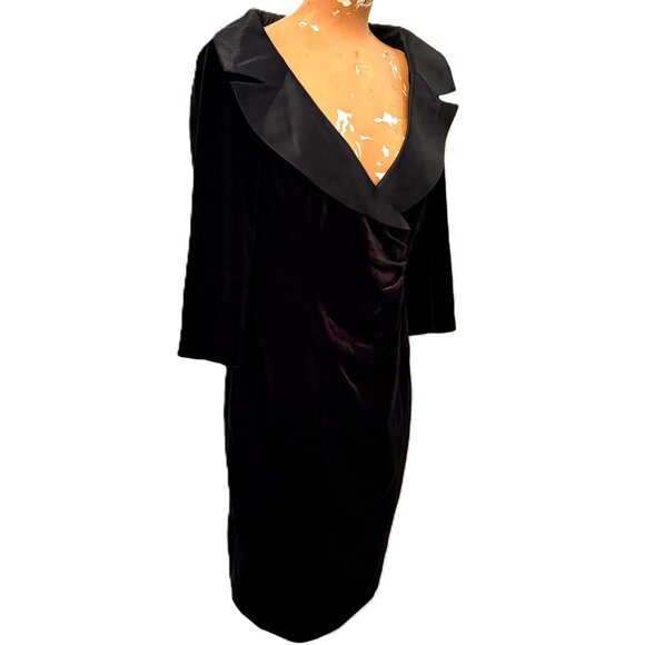 Kay Unger Black Velvet Bodycon Dress Women 10 Shawl Collar Party Cocktail Y2K - Picture 3 of 6